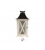 Lantern - White Wash Glass Lantern with Brown Top 