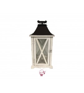 Lantern - White Wash Glass Lantern with Brown Top 