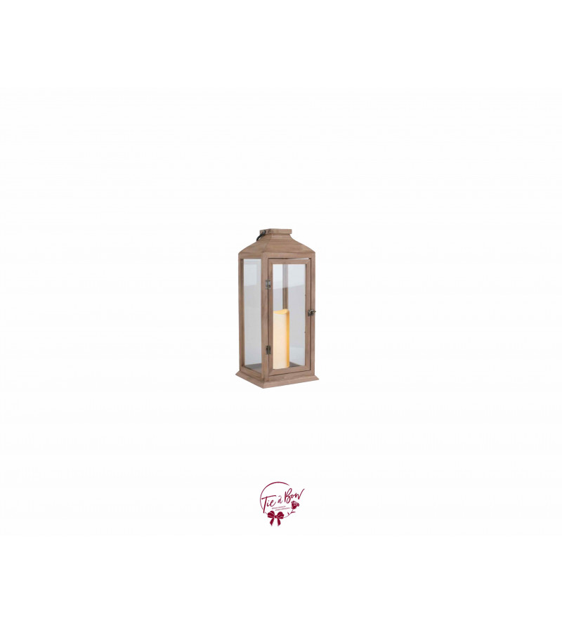 Lantern - Natural Wood Lantern With LED Candle (Short)