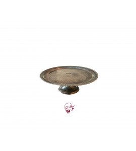Silver Tarnished Cake Stand: 12in W x 4.5in H