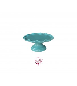 Blue: Turquoise Blue Ruffled Edge Cake Stand: 6.25in W x 3in H