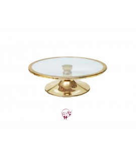Gold Cake Stand With Glass Plate With Rim (Short): 12in W x 3.5in H