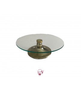 Gold Cake Stand With Glass Plate (Short): 12in W x 3.5in H