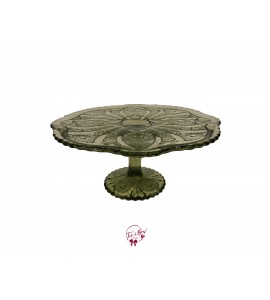 Green: Avocado Green Vintage Cake Stand: 10"W x 5"H