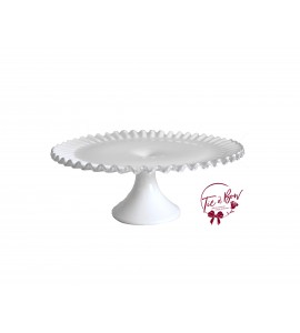 White Ruffled Edge Vintage Cake Stand: 12.5 Inches Wide x 5 Inches Tall  