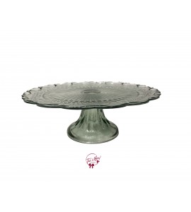 Green: Vintage Glass Green Scalloped Edges Cake Stand: 10"W x 3.5"H