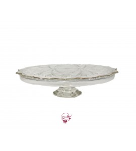 Clear: Vintage Clear Petal Design With Golden Trim Cake Stand: 13.5"W x 3.75"H