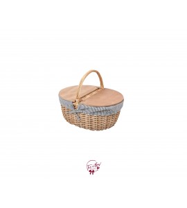 Basket: Picnic Basket With White and Navy Stripes 