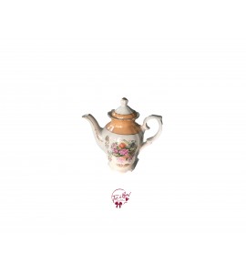 Tea Pot: Golden Tea Pot With Flowers Print
