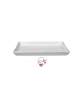 White: White 11.5 Inches Wide Rectangular Ceramic Scalloped Tray
