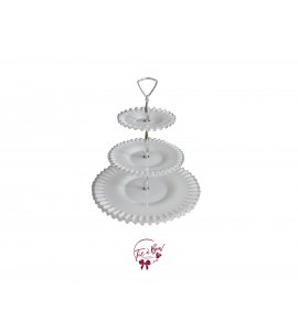 White: 3 Tier White Ruffled Edges Vintage Tray With Silver Accents
